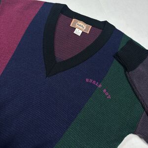 Vintage 90s Bugle Boy Color Block V-Neck Sweater Multicolor Acrylic Knit Medium